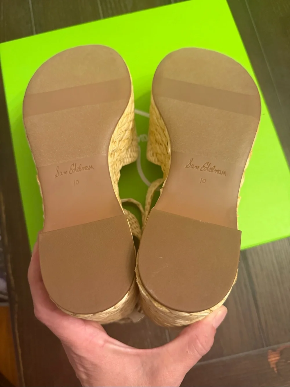 Sam Edelman Cream Linen Raffia Platform Wedge Sandals
